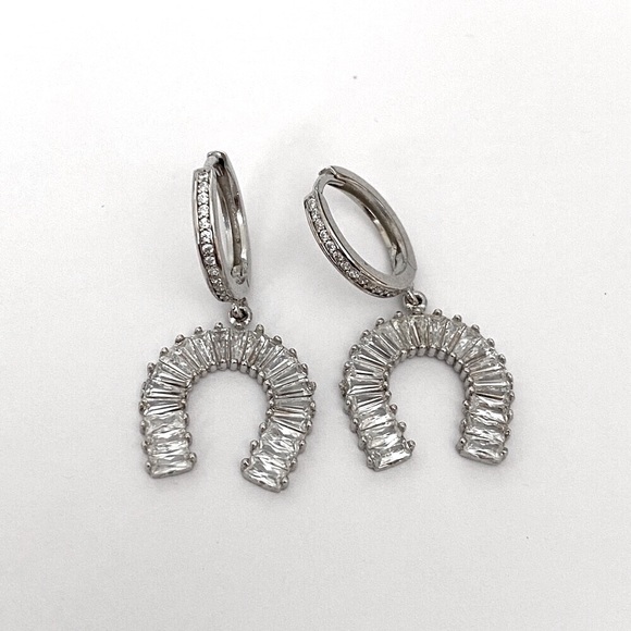 Jewelry - Horseshoe earrings crescent dangle cz 925 silver
